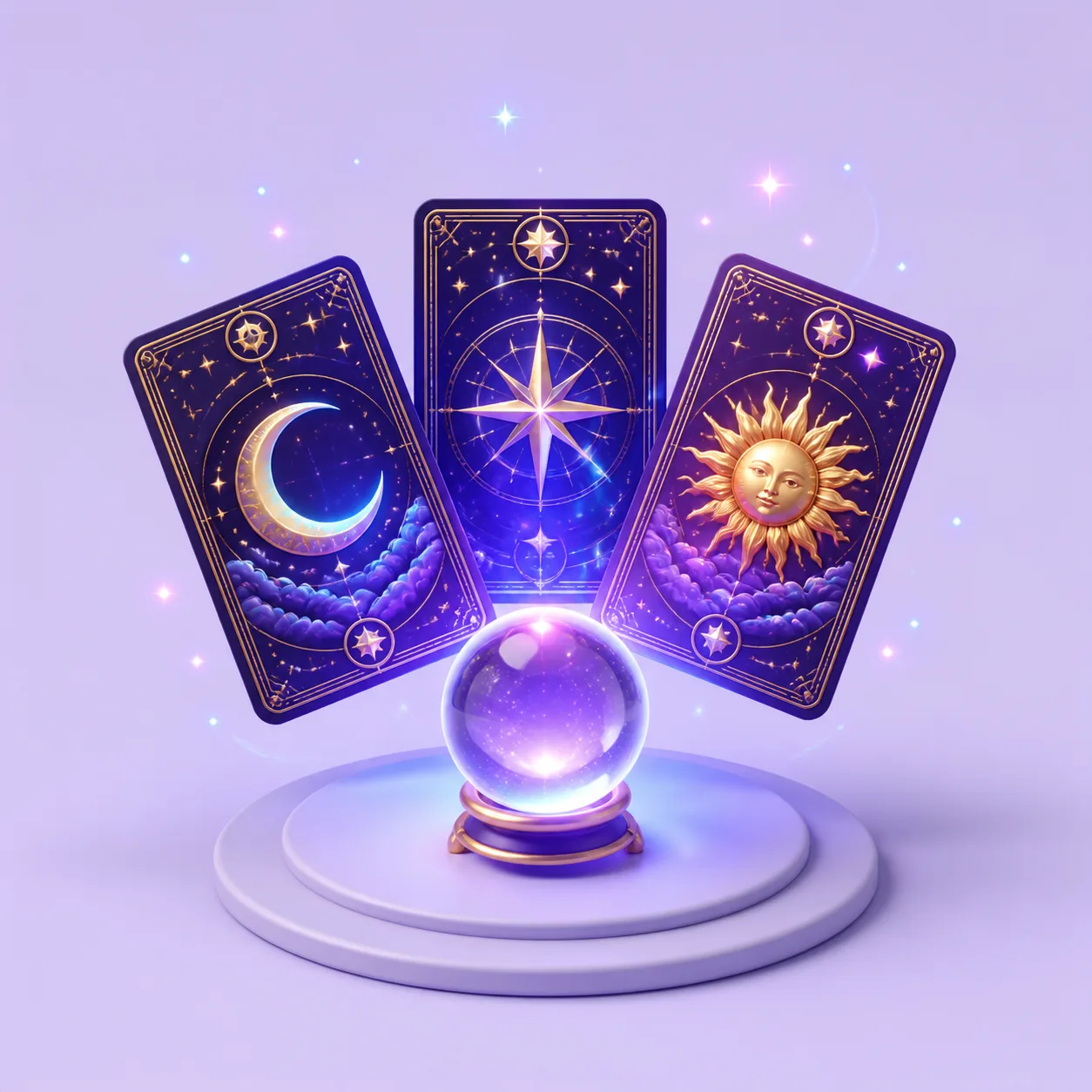Three tarot cards and a crystal orb