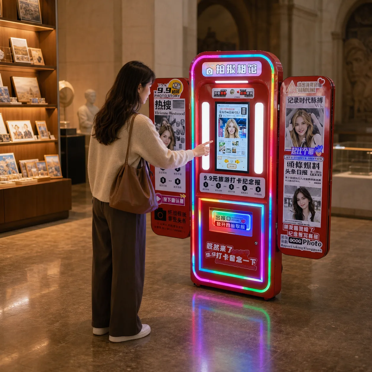Concept visual of a JOYDD interactive souvenir machine for a tourist attraction; not a real deployment