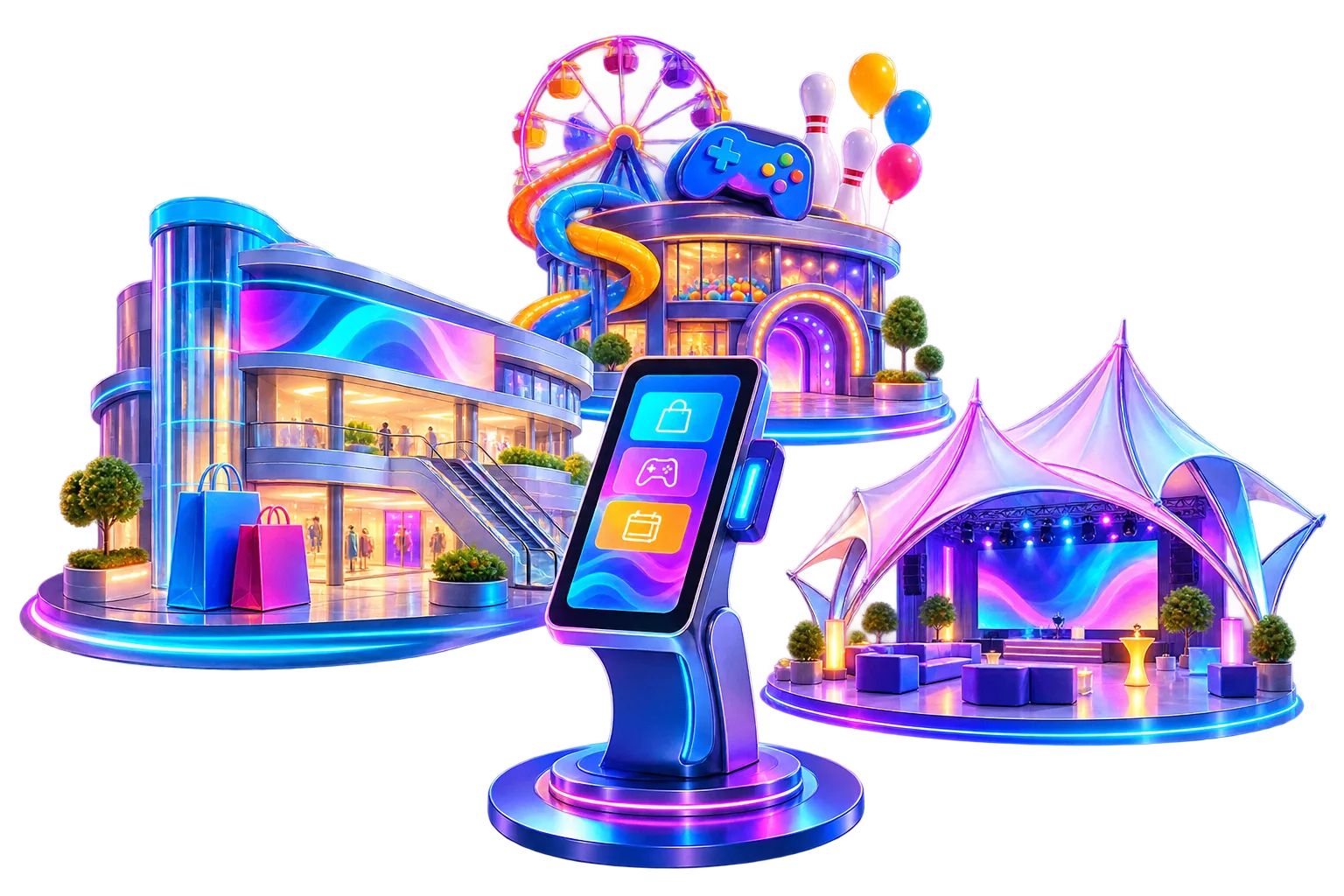 Interactive equipment for shopping, entertainment and event venues