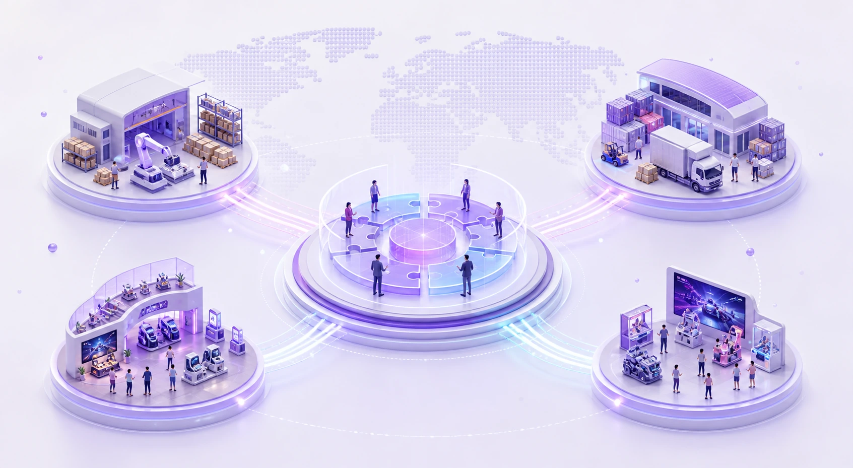Concept Visual of a Partnership Ecosystem Connecting Suppliers, Distributors, Venues, and Users