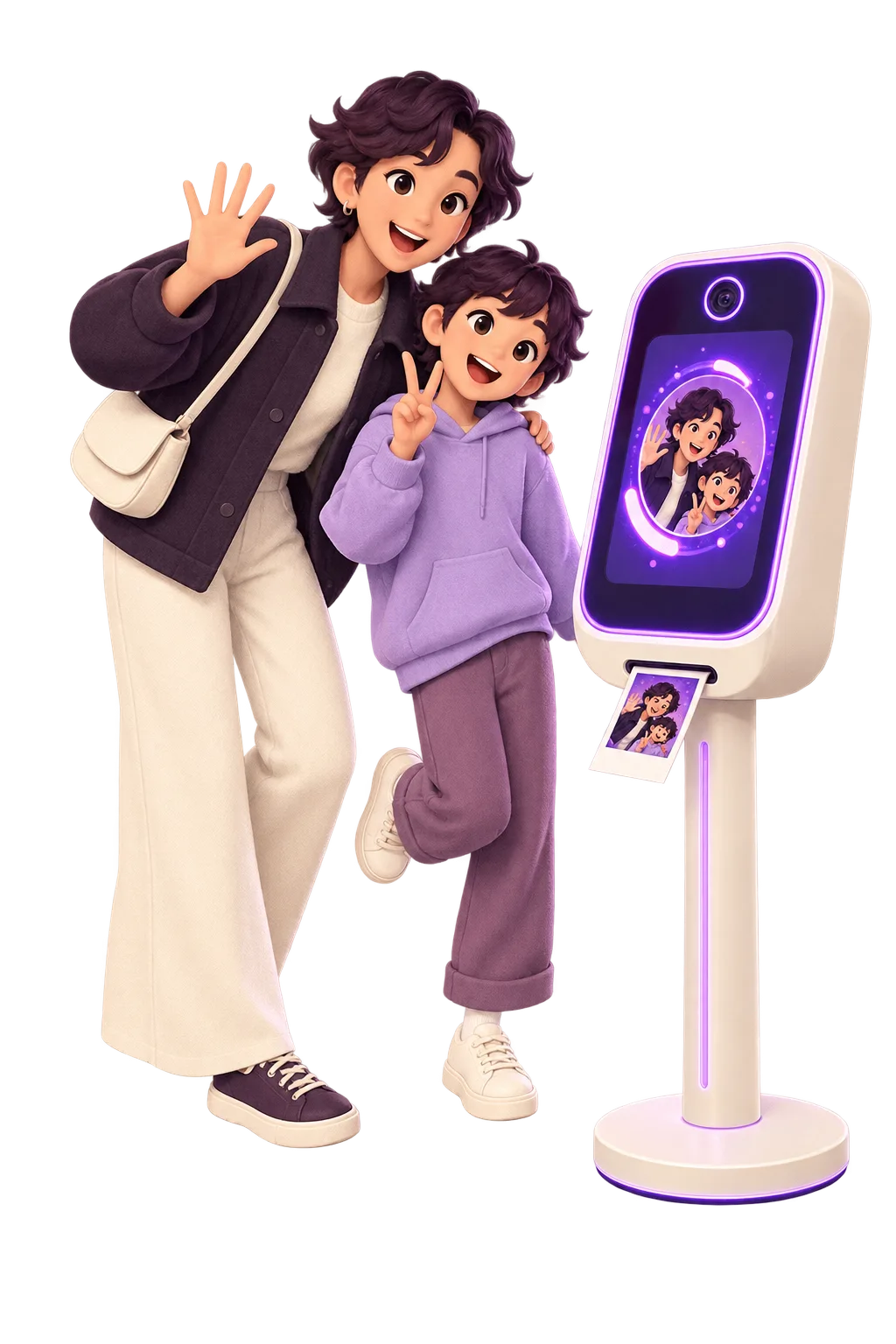 A parent and child take part in a photo experience and souvenir creation