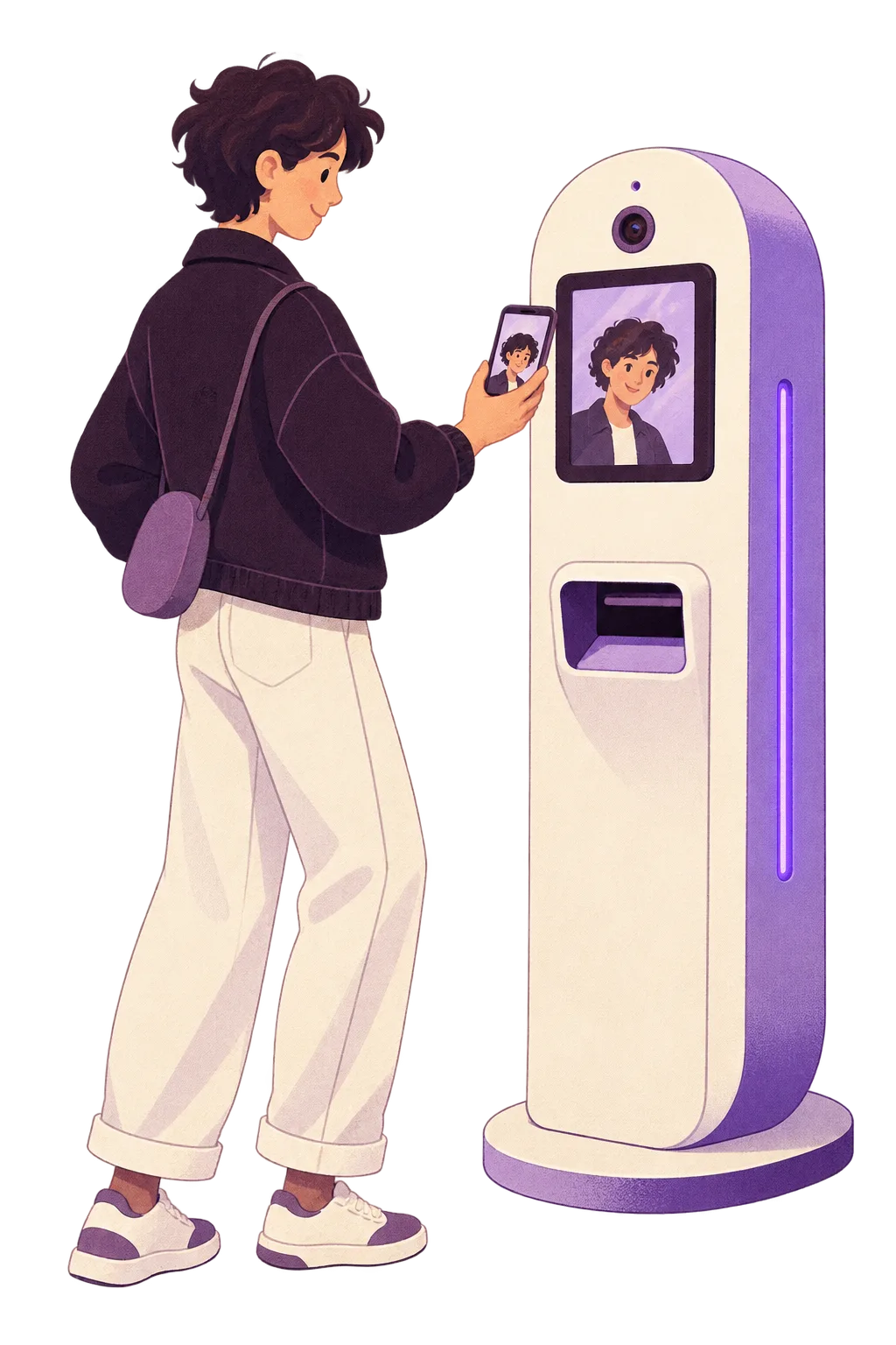 Visitor submitting a portrait photo from a phone to a photo magnet kiosk