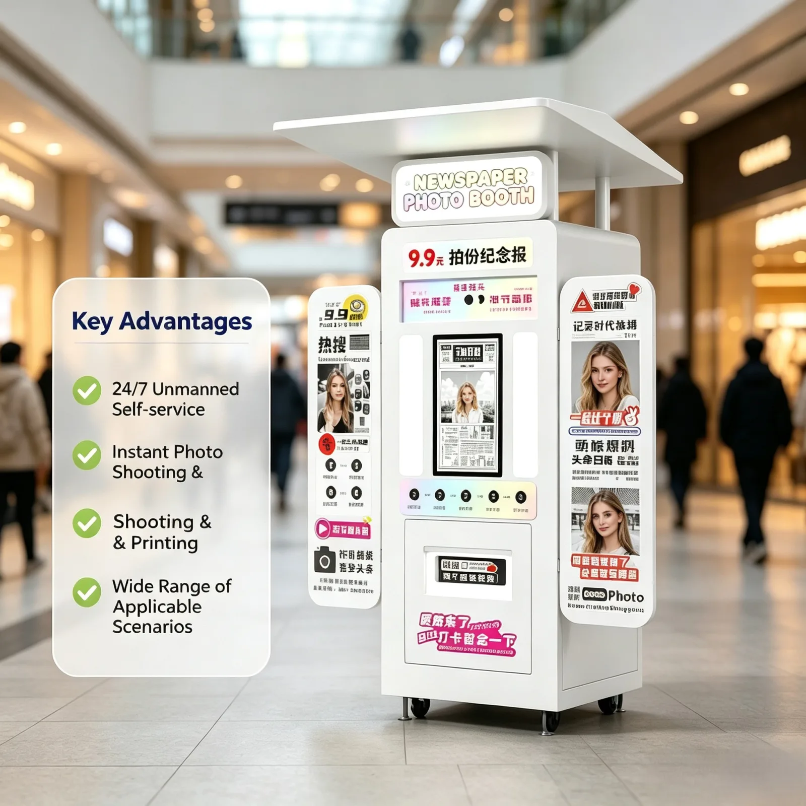 Newspaper photo kiosk in a shopping venue
