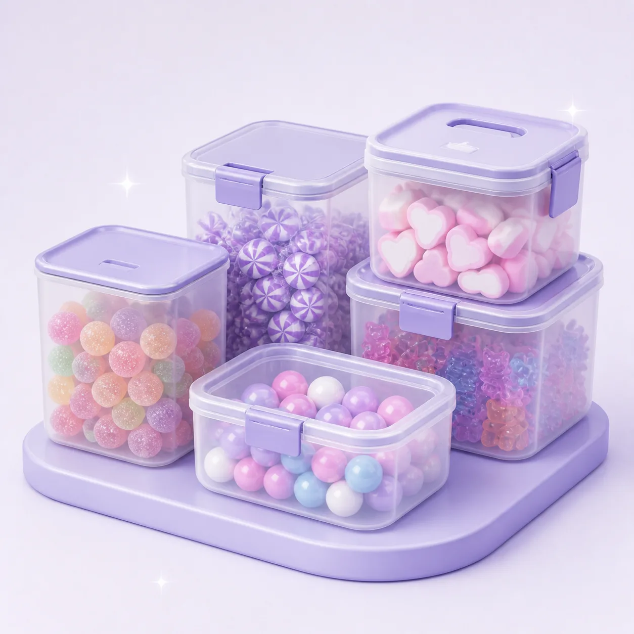 Concept illustration of translucent PP containers for organized candy storage
