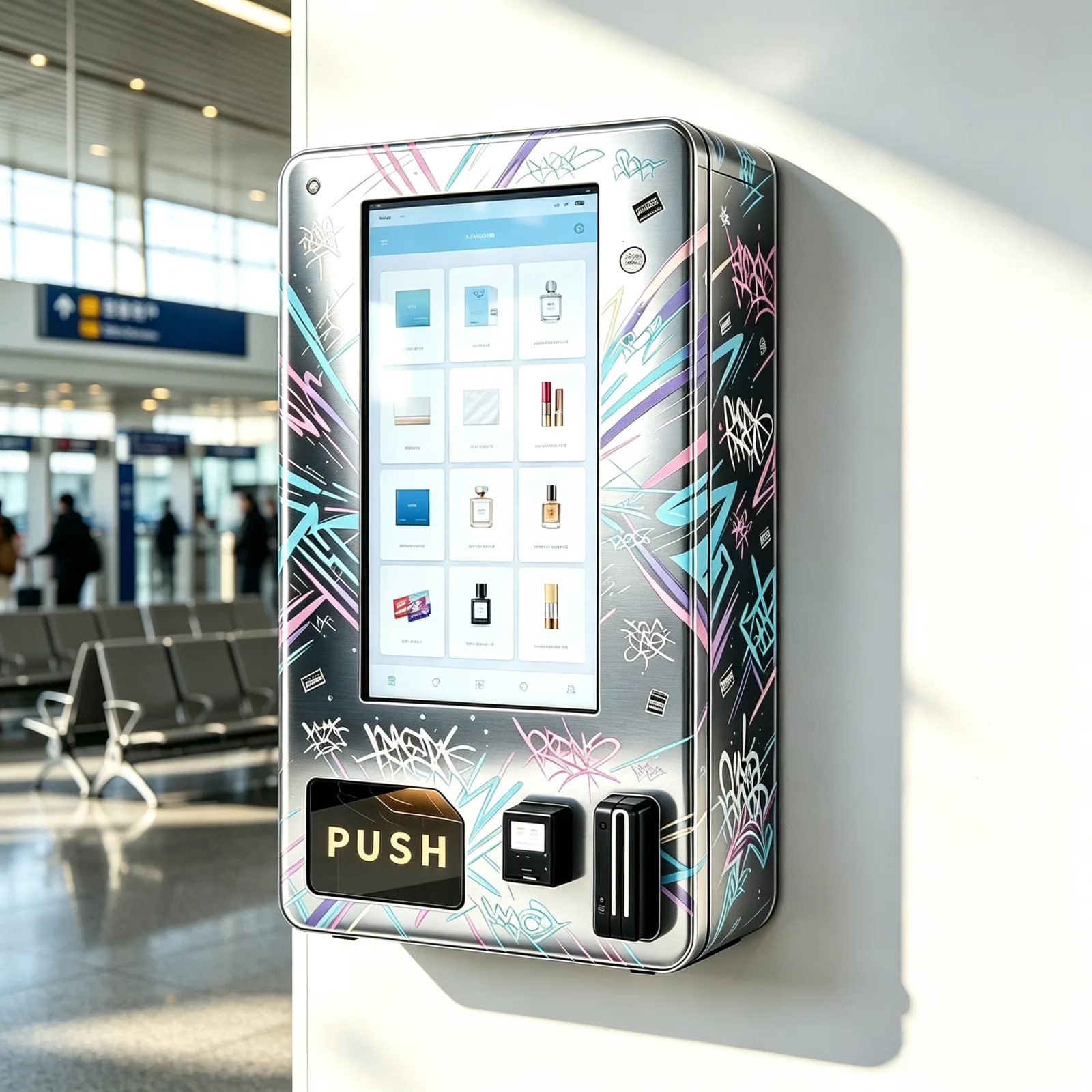 Wall-mounted mini vending machine shown in supplied product material