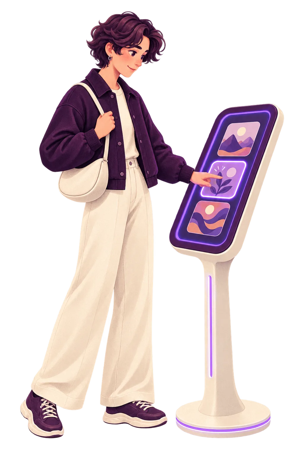 A visitor chooses personalized souvenir content on an interactive device